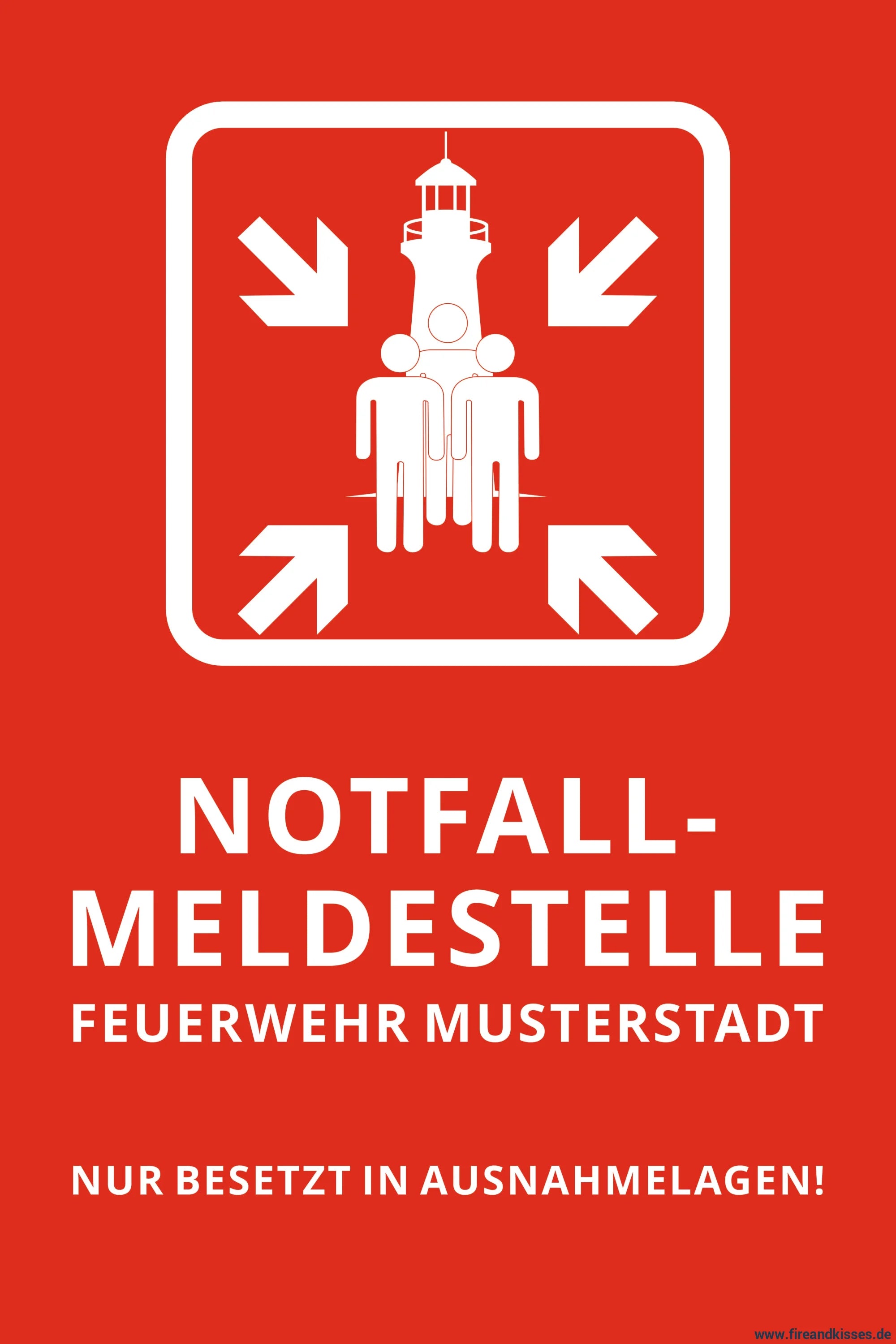 Aludibond Schild Notfall-Meldestelle Feuerwehr 900x600mm inkl. Edelstahl-Befestigung