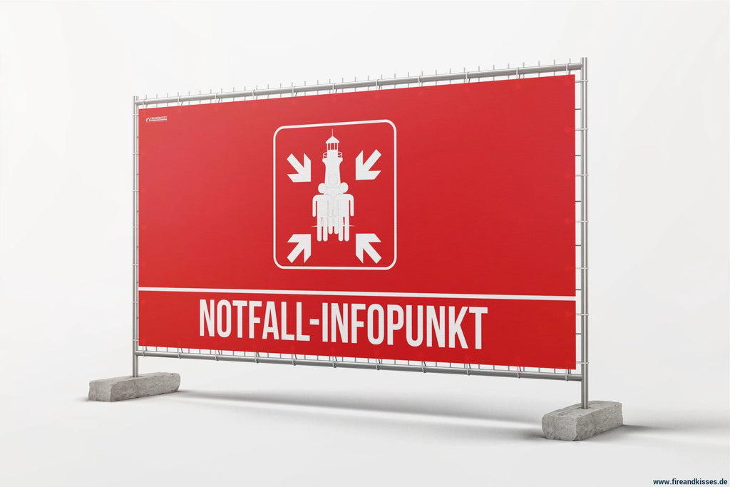 Bauzaunbanner notfall-infopunkt standard sammelstelle feuerwehr blackout stromausfall - notfall-infopunkt standard