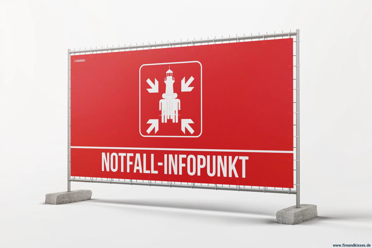 Bauzaunbanner notfall-infopunkt standard sammelstelle feuerwehr blackout stromausfall - notfall-infopunkt standard
