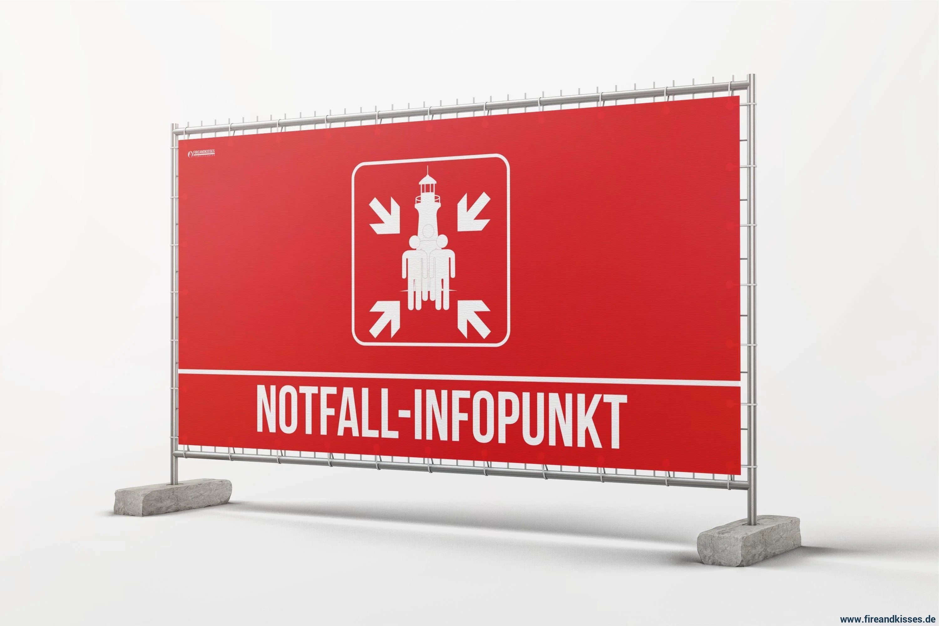Bauzaunbanner notfall-infopunkt standard sammelstelle feuerwehr blackout stromausfall - notfall-infopunkt standard