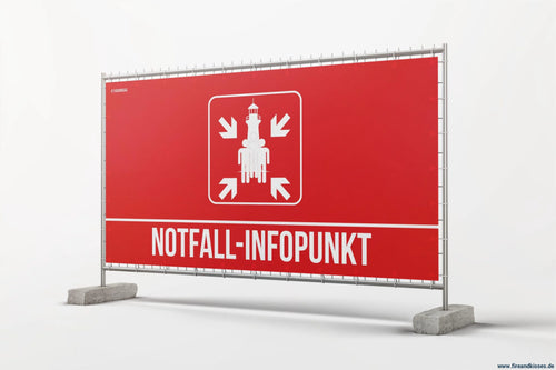 Bauzaunbanner notfall-infopunkt standard sammelstelle feuerwehr blackout stromausfall - notfall-infopunkt standard