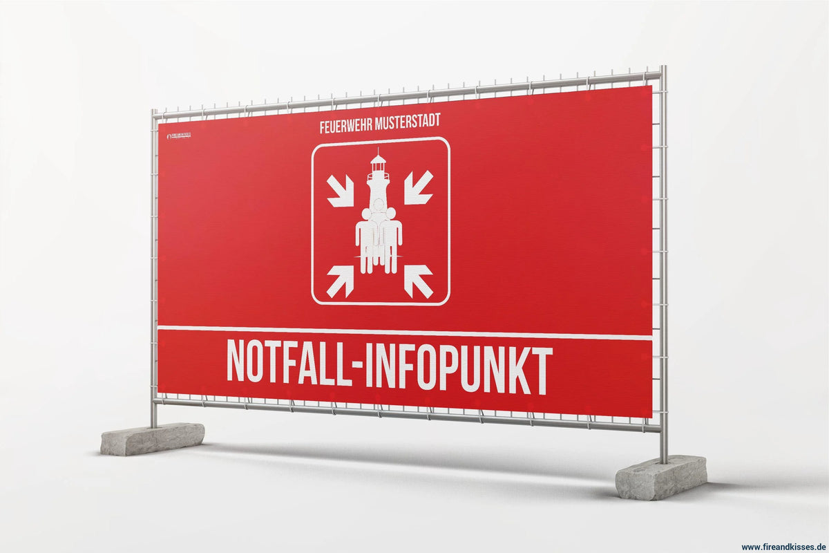 Bauzaunbanner personalisiert notfall-infopunkt standard sammelstelle feuerwehr blackout stromausfall - notfall-infopunkt