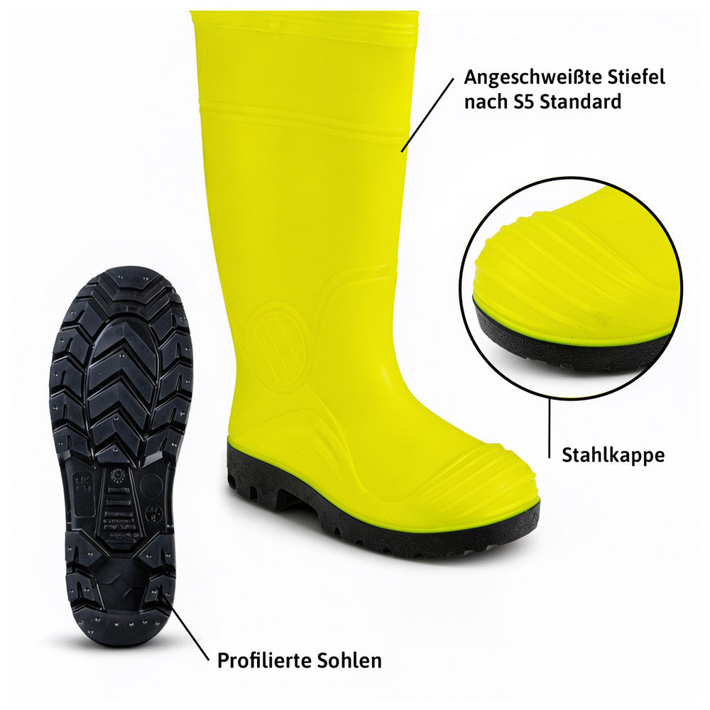 Dönges Wathose Hi-Vis mit S5-Sicherheitsstiefeln – Ansicht 4