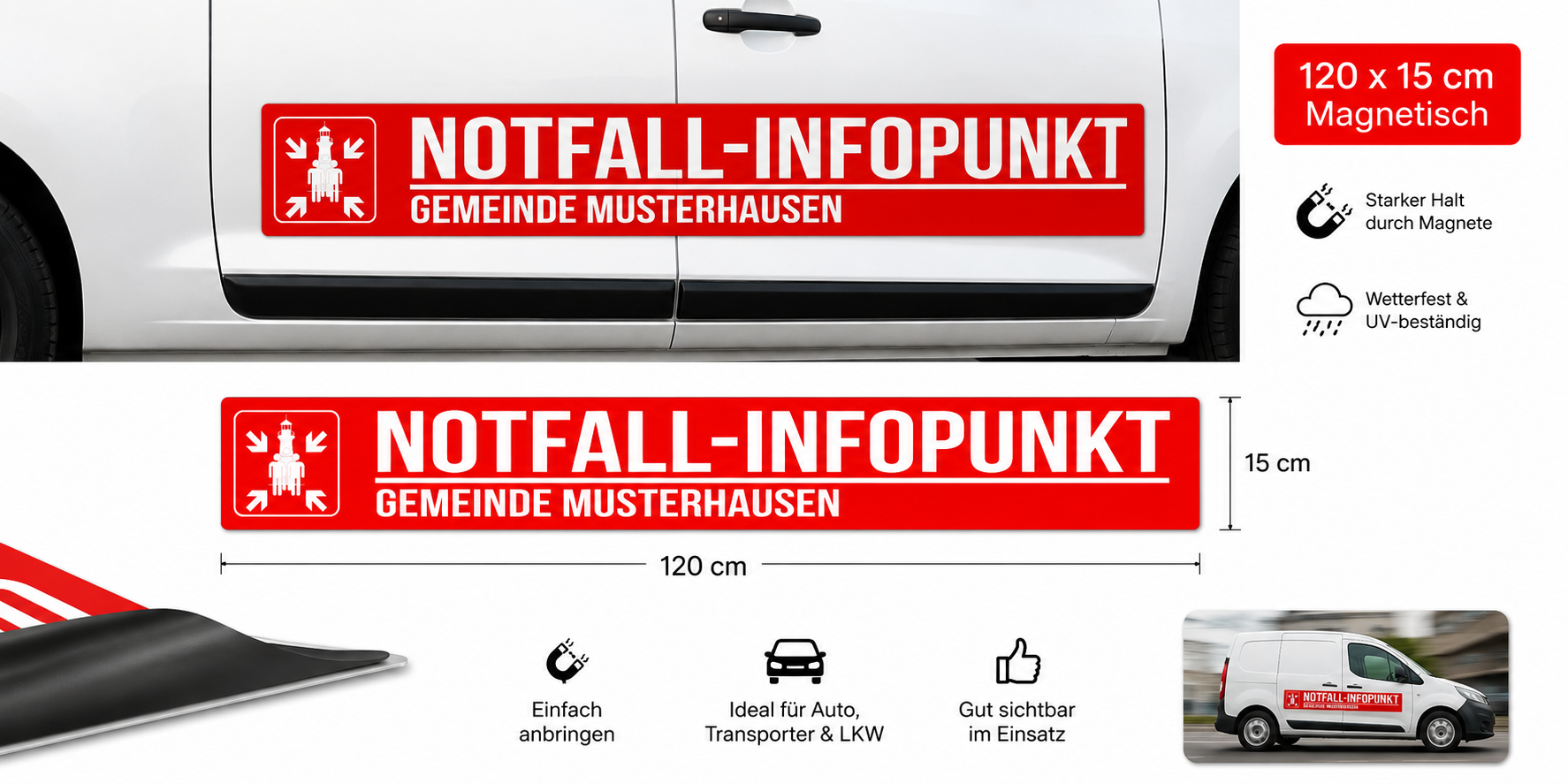 Magnetschild „Notfall-Infopunkt“ 120 × 15 cm – Fireandkisses