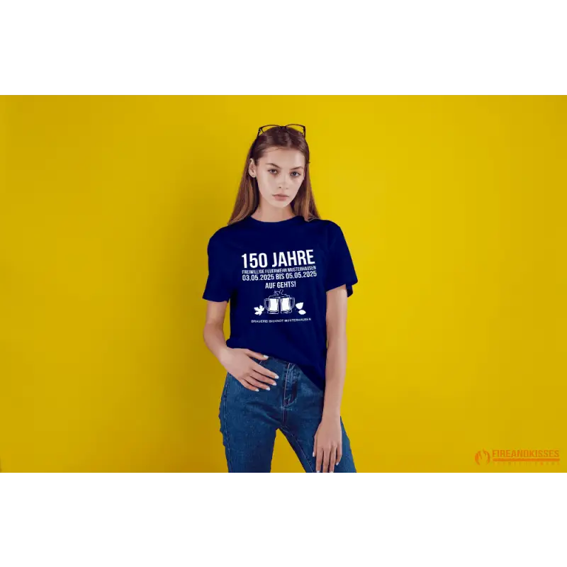 Euer Fest-Shirt in Navy. Bedruckt auf Vorder- und Rückseite in verschiedenen Farben ab 50 Stück - Eigenes Motiv