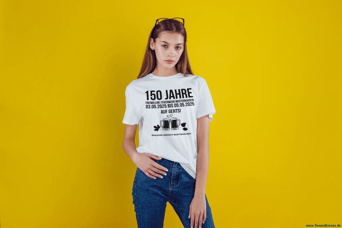 Euer fest-shirt in weiß. Bedruckt auf vorder- und rückseite verschiedenen farben ab 50 stück - eigenes motiv