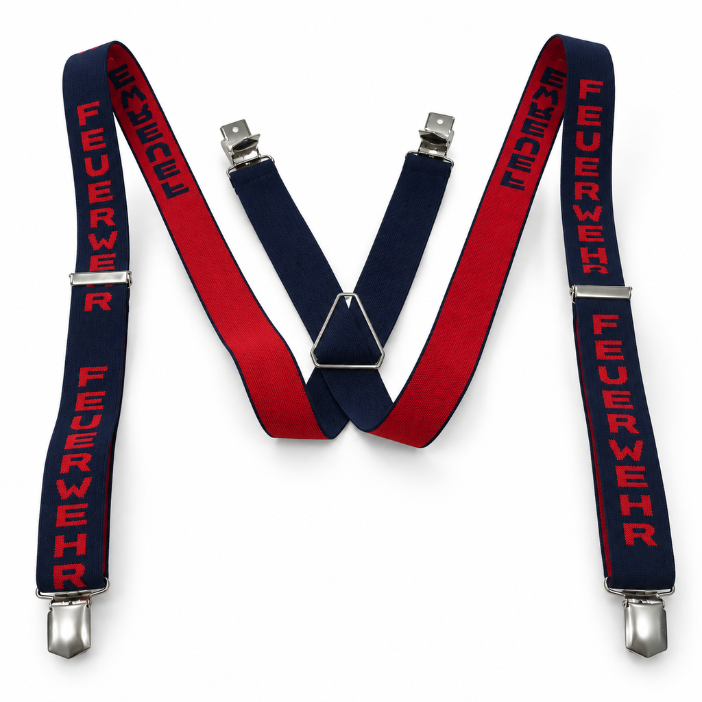 Feuerwehr-Hosenträger Marineblau Rot – Rückansicht