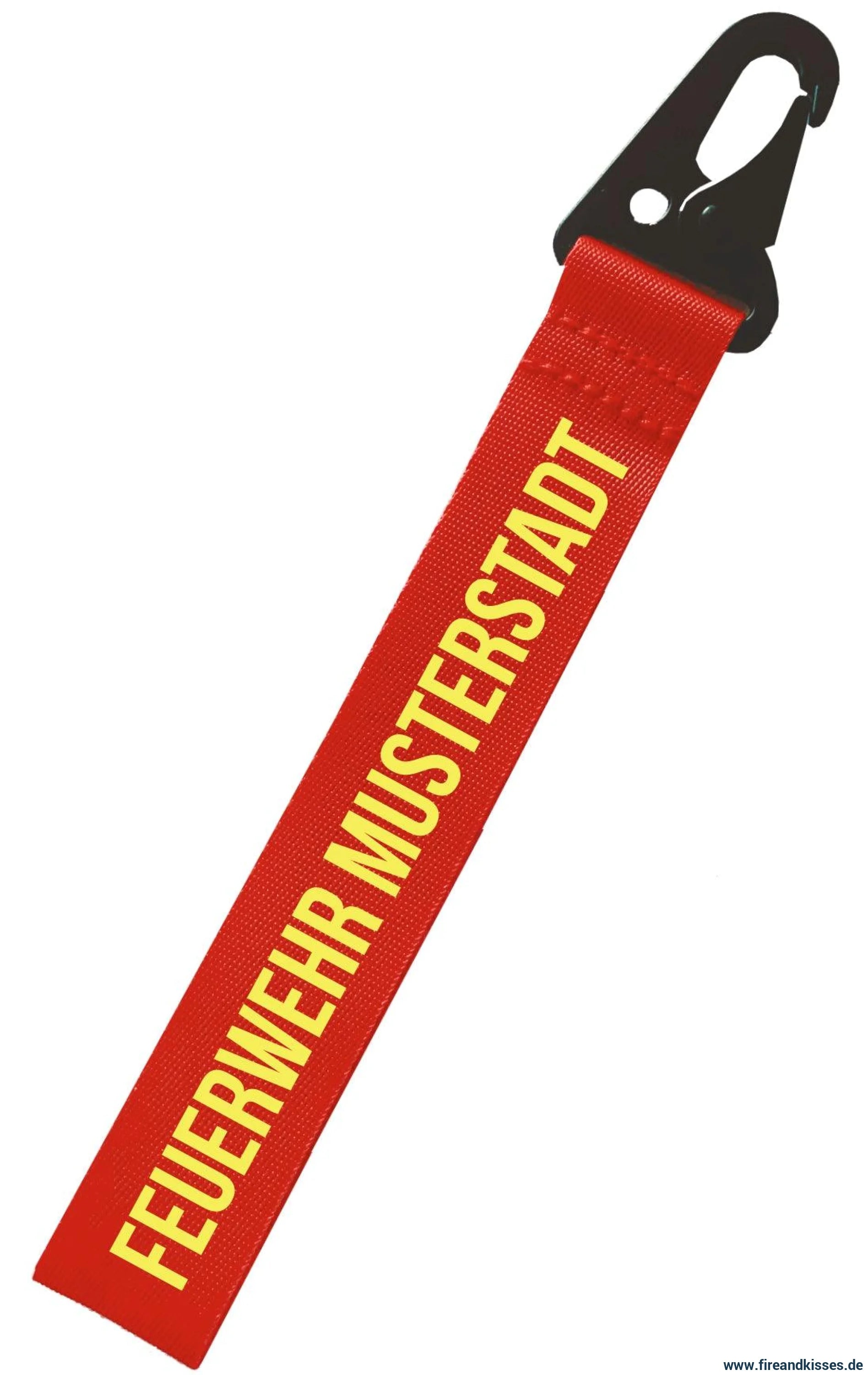 Feuerwehr-schlüsselanhänger mit individueller bedruckung - gelb / einseitig feuerwehr & ortsname