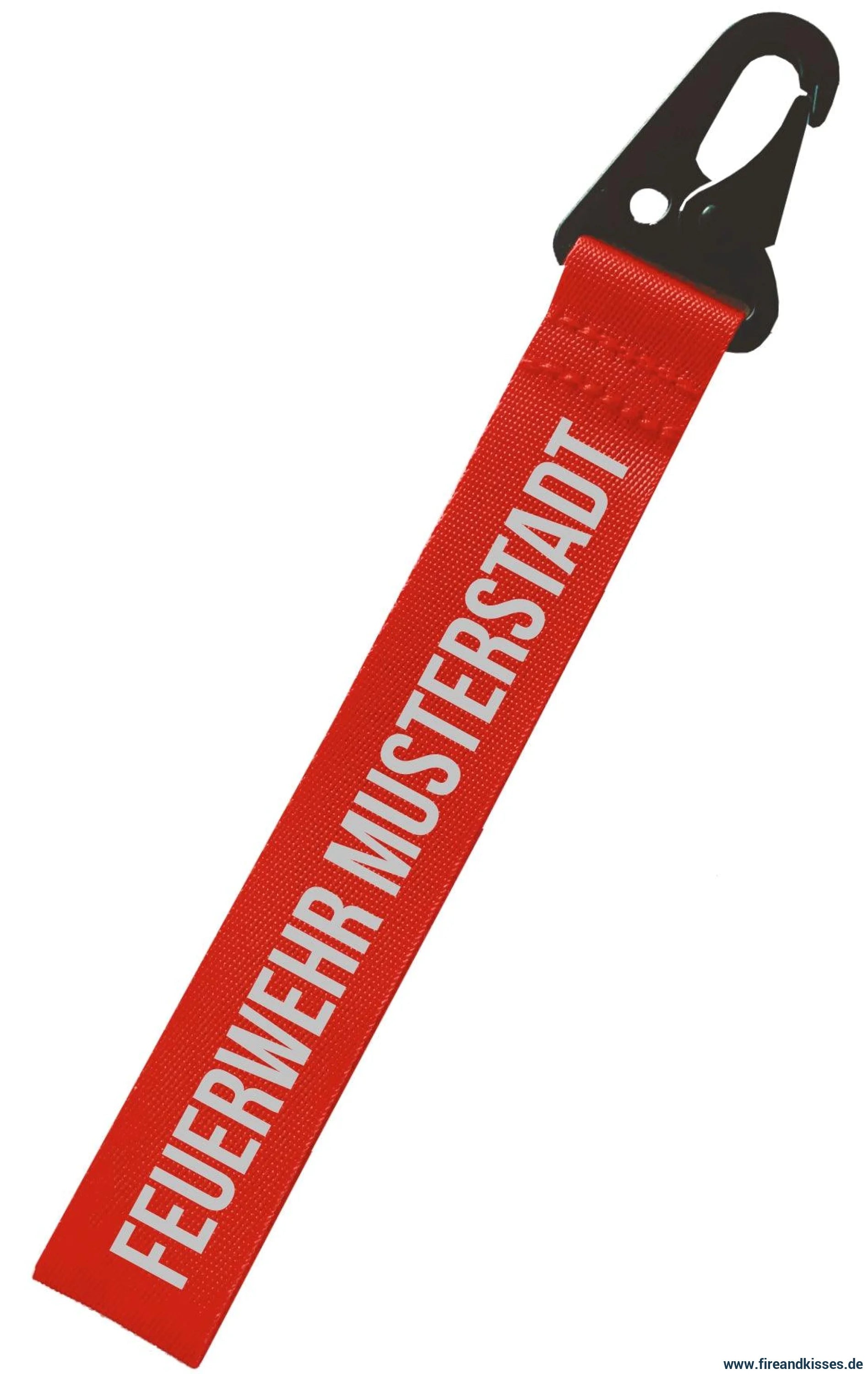 Feuerwehr-schlüsselanhänger mit individueller bedruckung - reflex silber / einseitig feuerwehr & ortsname