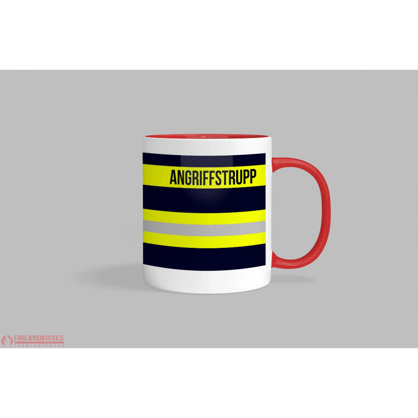 Fireandkisses feuerwehr-tasse „angriffstrupp“ - roter henkel & rand - tasse feuerwehr-tasse „angriffstrupp“