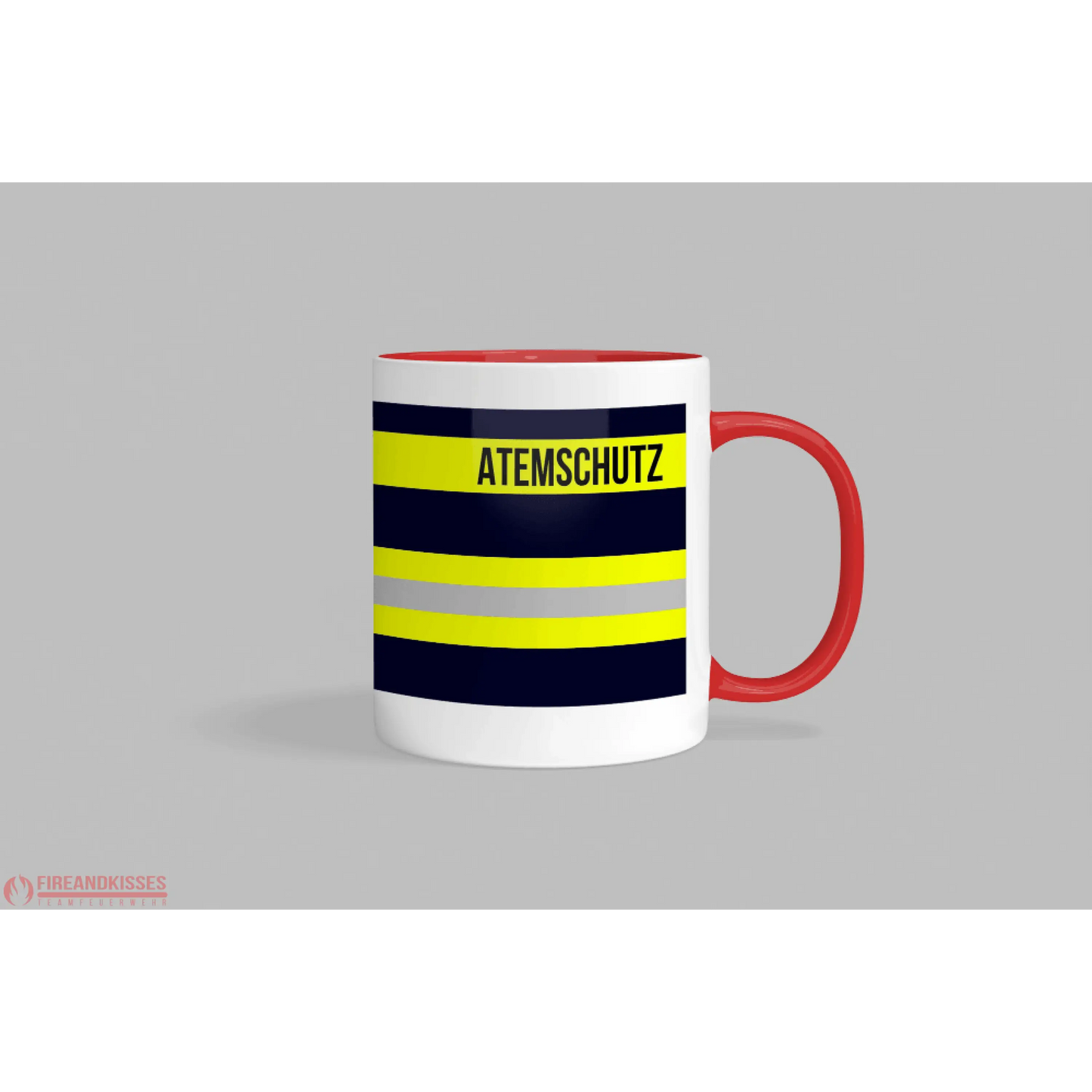 Fireandkisses feuerwehr-tasse „atemschutz“ - roter henkel & rand - tasse feuerwehr-tasse „atemschutz“