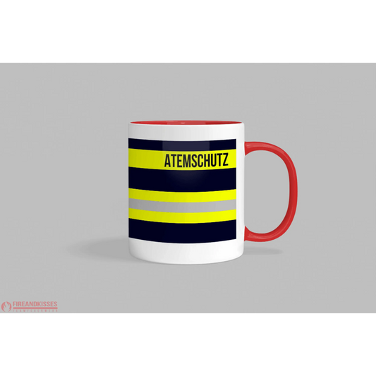 Fireandkisses feuerwehr-tasse „atemschutz“ - roter henkel & rand - tasse feuerwehr-tasse „atemschutz“