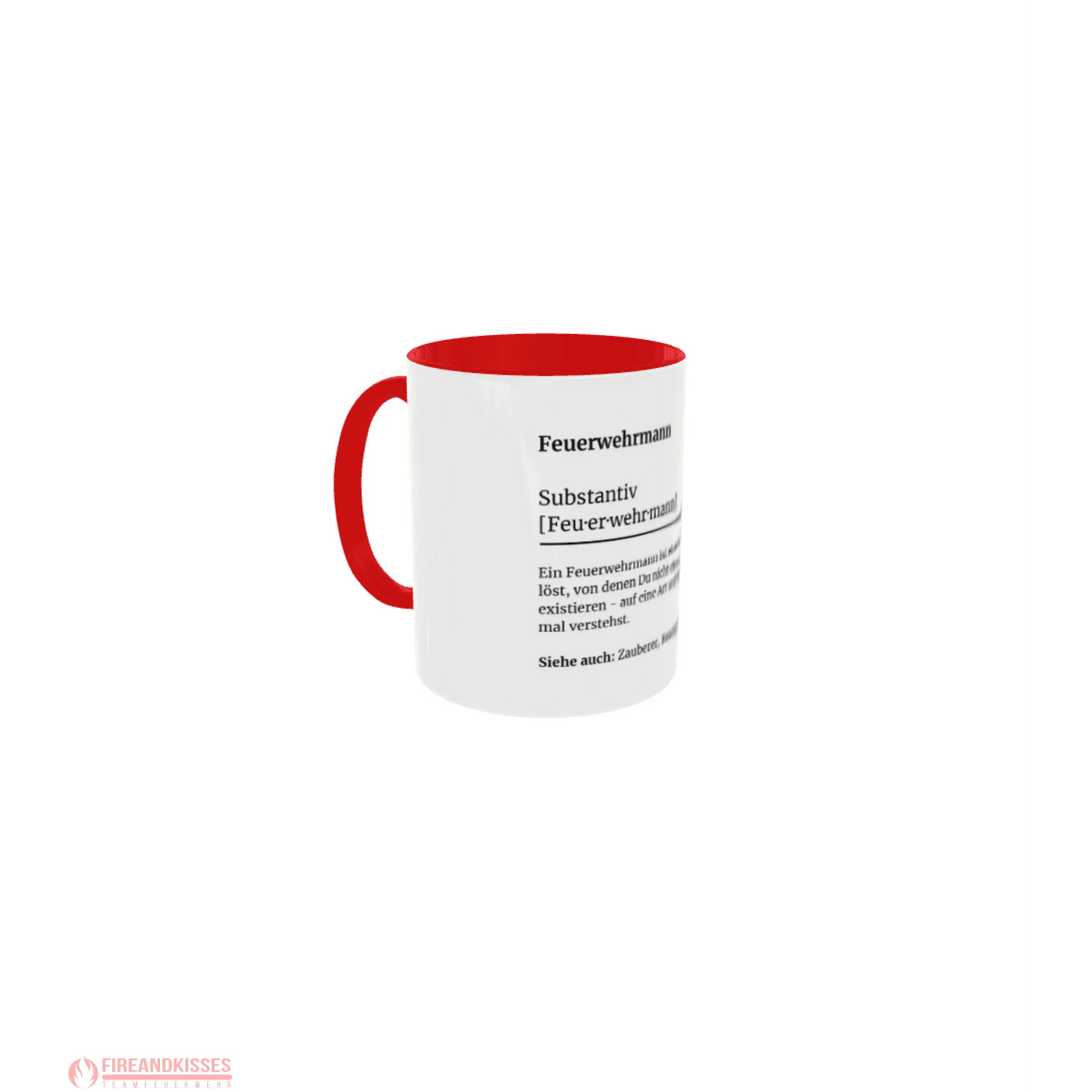 Fireandkisses feuerwehr-tasse „definition feuerwehrmann“ - roter henkel & rand - tasse feuerwehr-tasse „definition