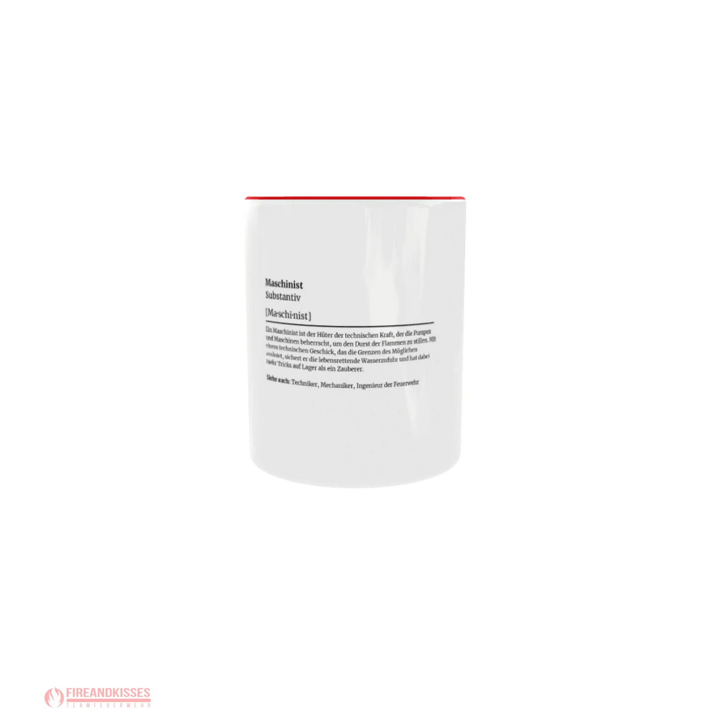 Fireandkisses feuerwehr-tasse „definition maschinist“ - roter henkel & rand - tasse feuerwehr-tasse „definition