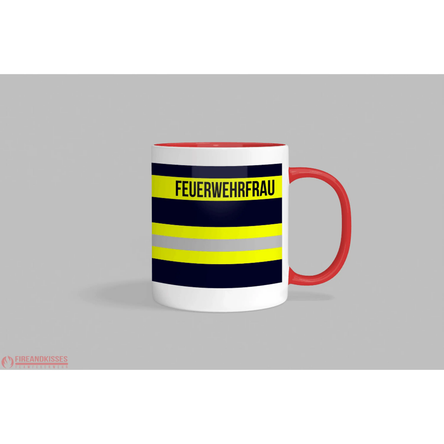 Fireandkisses feuerwehr-tasse „feuerwehrfrau“ - roter henkel & rand - tasse feuerwehr-tasse „feuerwehrfrau“