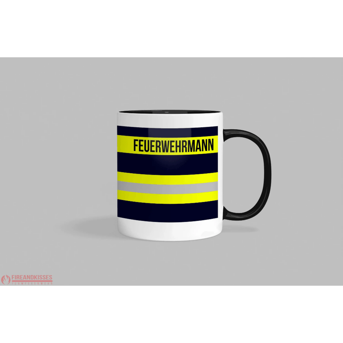 Fireandkisses feuerwehr-tasse „feuerwehrmann“ - schwarzer rand & henkel - tasse feuerwehr-tasse „feuerwehrmann“