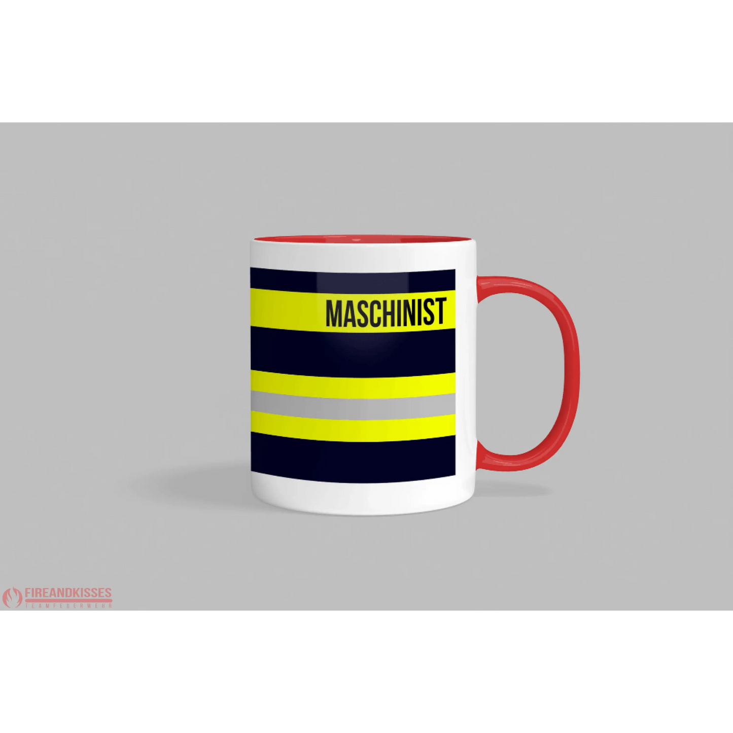 Fireandkisses feuerwehr-tasse „maschinist“ - roter henkel & rand - tasse feuerwehr-tasse „maschinist“