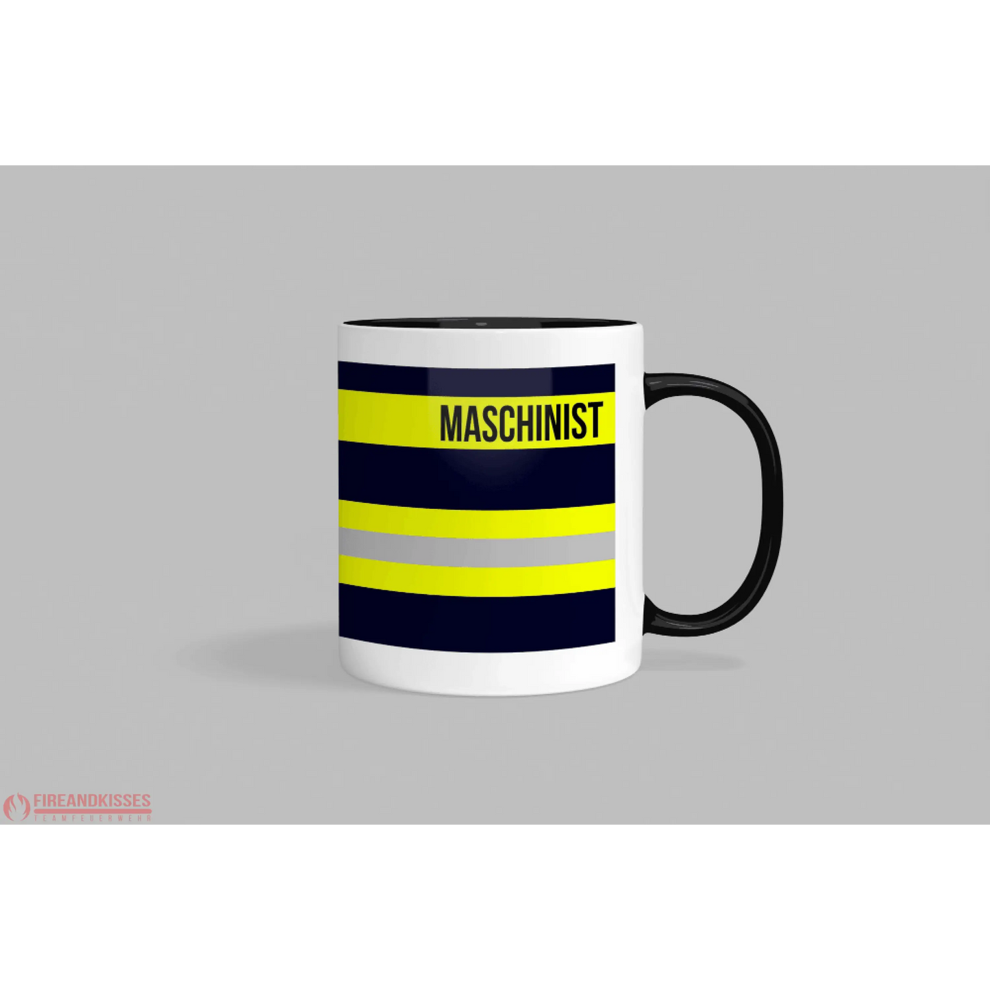 Fireandkisses feuerwehr-tasse „maschinist“ - schwarzer henkel & rand - tasse feuerwehr-tasse „maschinist“