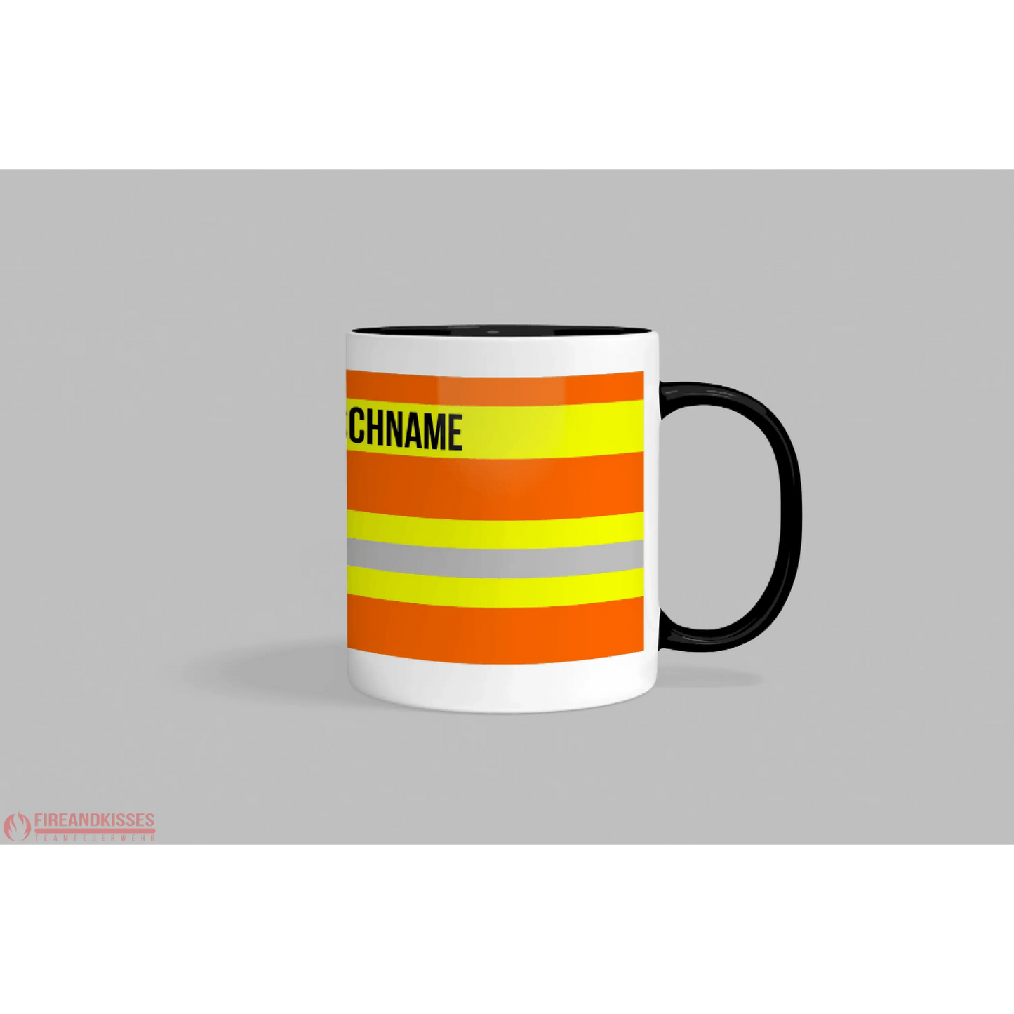 🧡 fireandkisses feuerwehr-tasse orange – mit deinem wunschtext - schwarzer rand & henkel - tasse fireandkisses