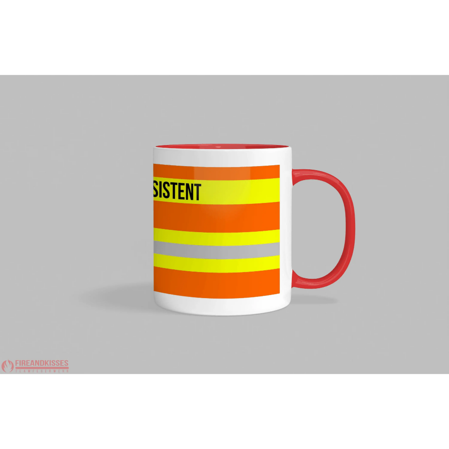 Fireandkisses feuerwehr-tasse „rettungsassistent“ - roter henkel & rand - tasse feuerwehr-tasse „rettungsassistent“