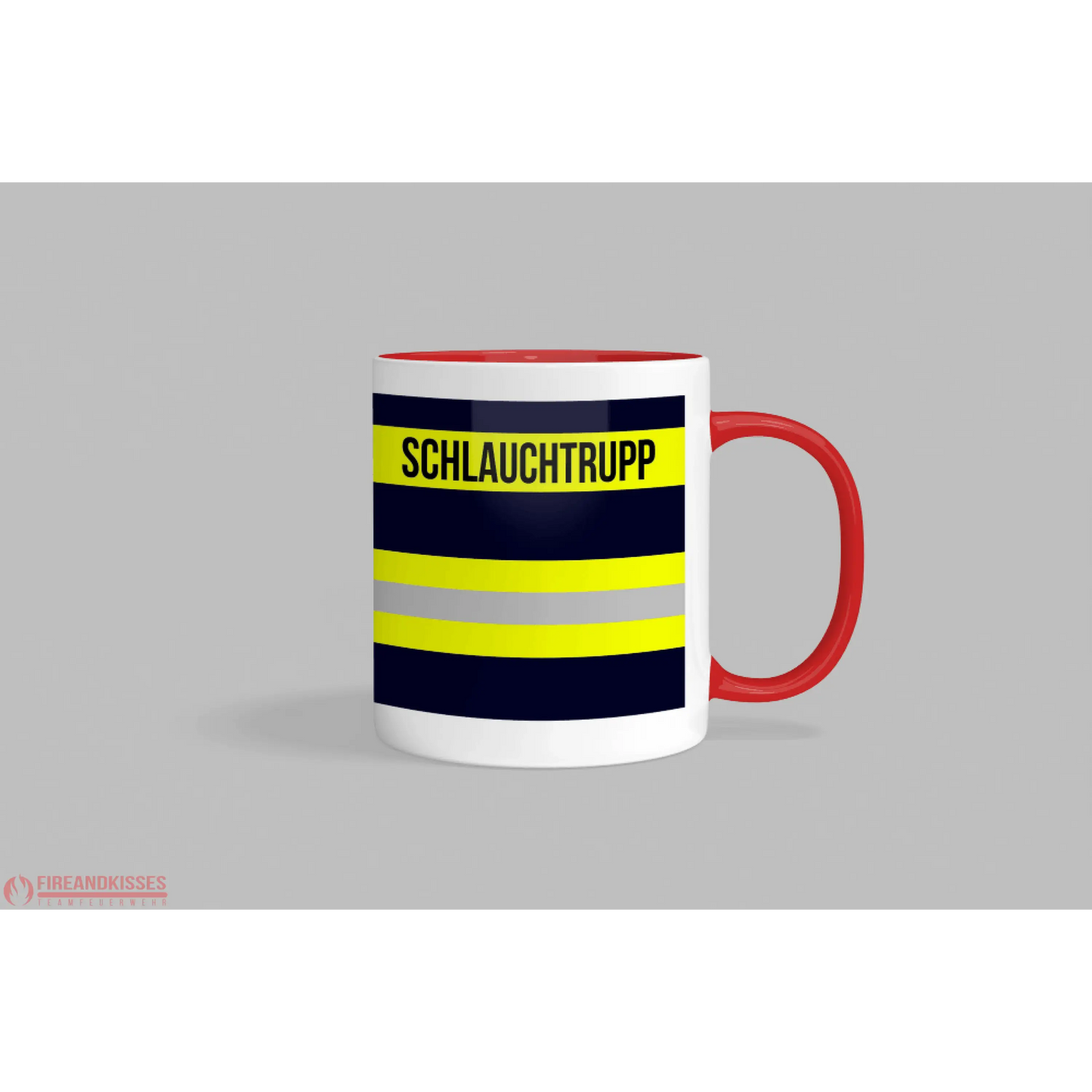 Fireandkisses feuerwehr-tasse „schlauchtrupp“ - roter henkel & rand - tasse feuerwehr-tasse „schlauchtrupp“