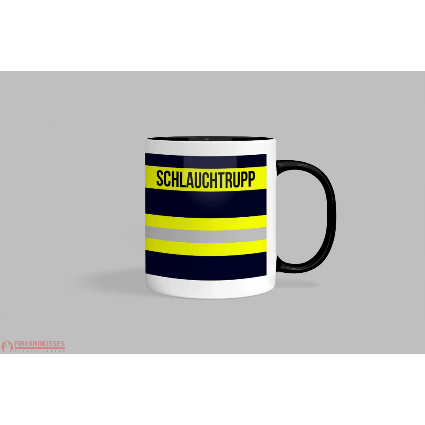 Fireandkisses feuerwehr-tasse „schlauchtrupp“ - schwarzer henkel & rand - tasse feuerwehr-tasse „schlauchtrupp“