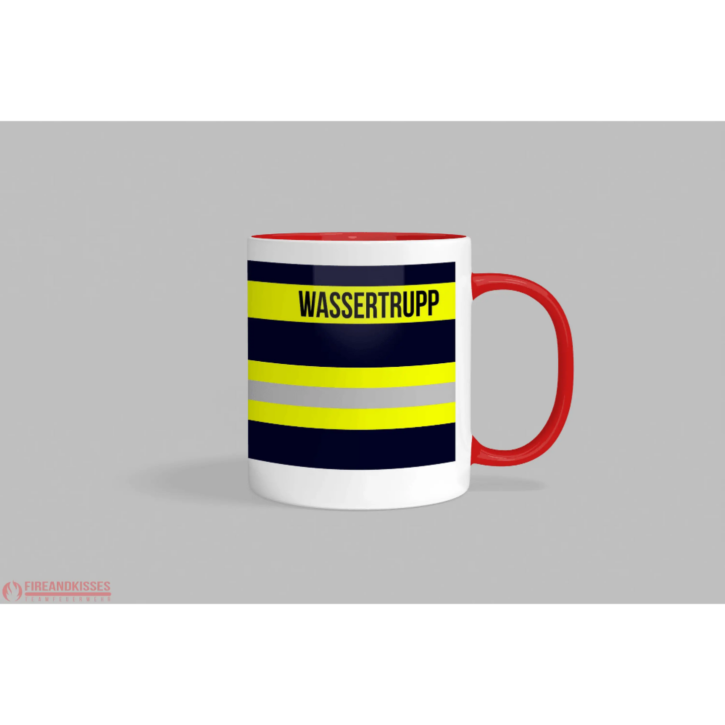 Fireandkisses feuerwehr-tasse „wassertrupp“ - roter henkel & rand - tasse feuerwehr-tasse „wassertrupp“