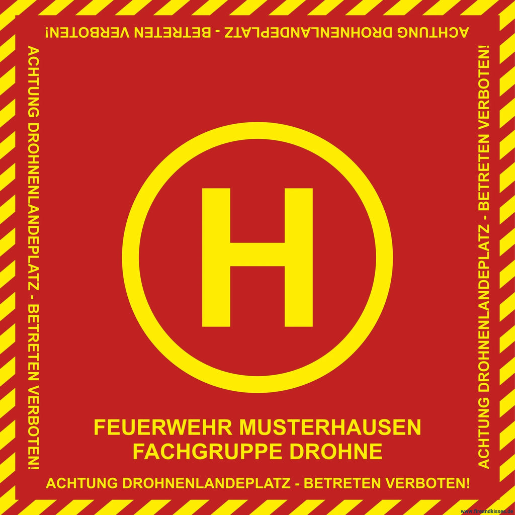 Roter und gelber Helipad-Schild auf Fireandkisses BOS Feuerwehr Drohnen Landeplatz