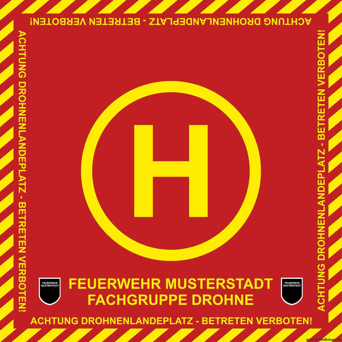 Fireandkisses bos feuerwehr drohnen landeplatz individual mit wunschtext und wappen - bereitstellungsplane bos
