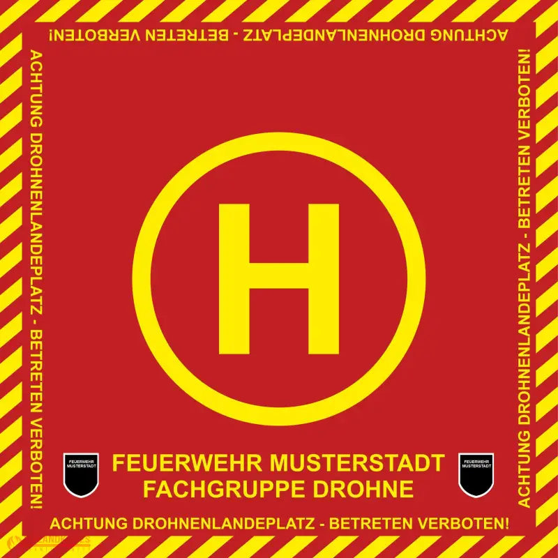 Fireandkisses BOS Feuerwehr Drohnen Landeplatz individual mit Wunschtext und Wappen - Fireandkisses