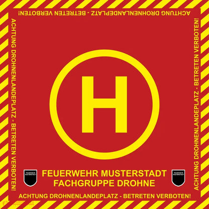Fireandkisses BOS Feuerwehr Drohnen Landeplatz individual mit Wunschtext und Wappen - Fireandkisses