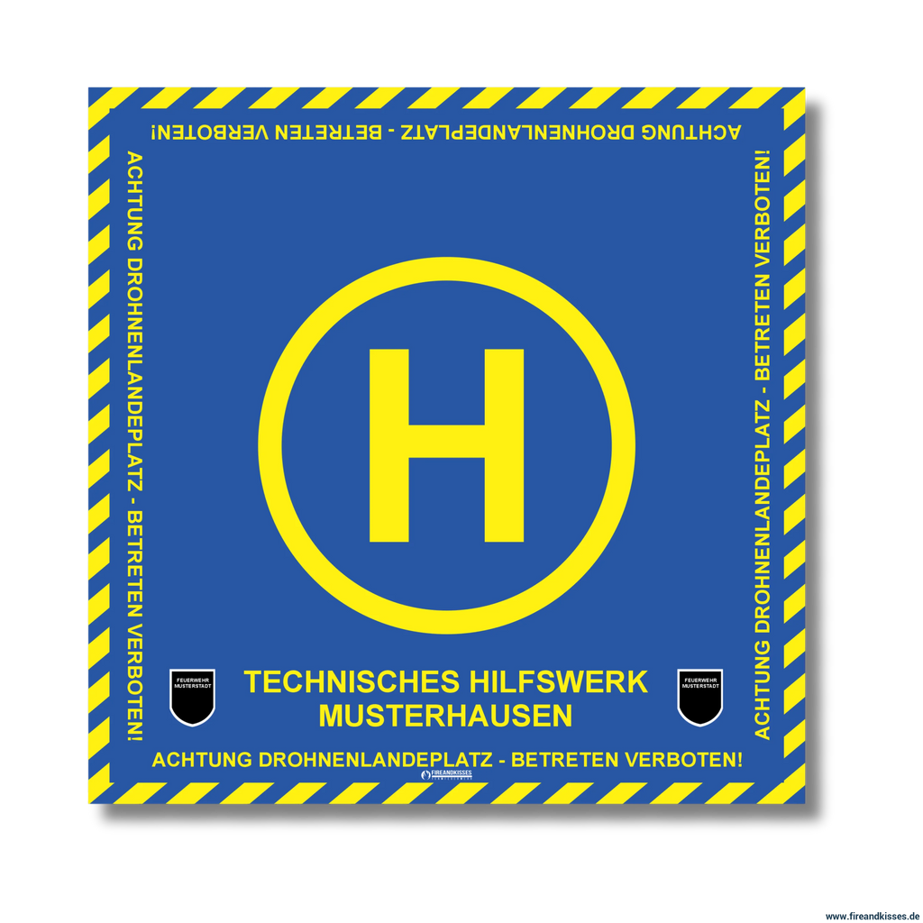 Fireandkisses bos thw drohnen landeplatz individual mit wunschtext und wappen - bereitstellungsplane bos thw drohnen