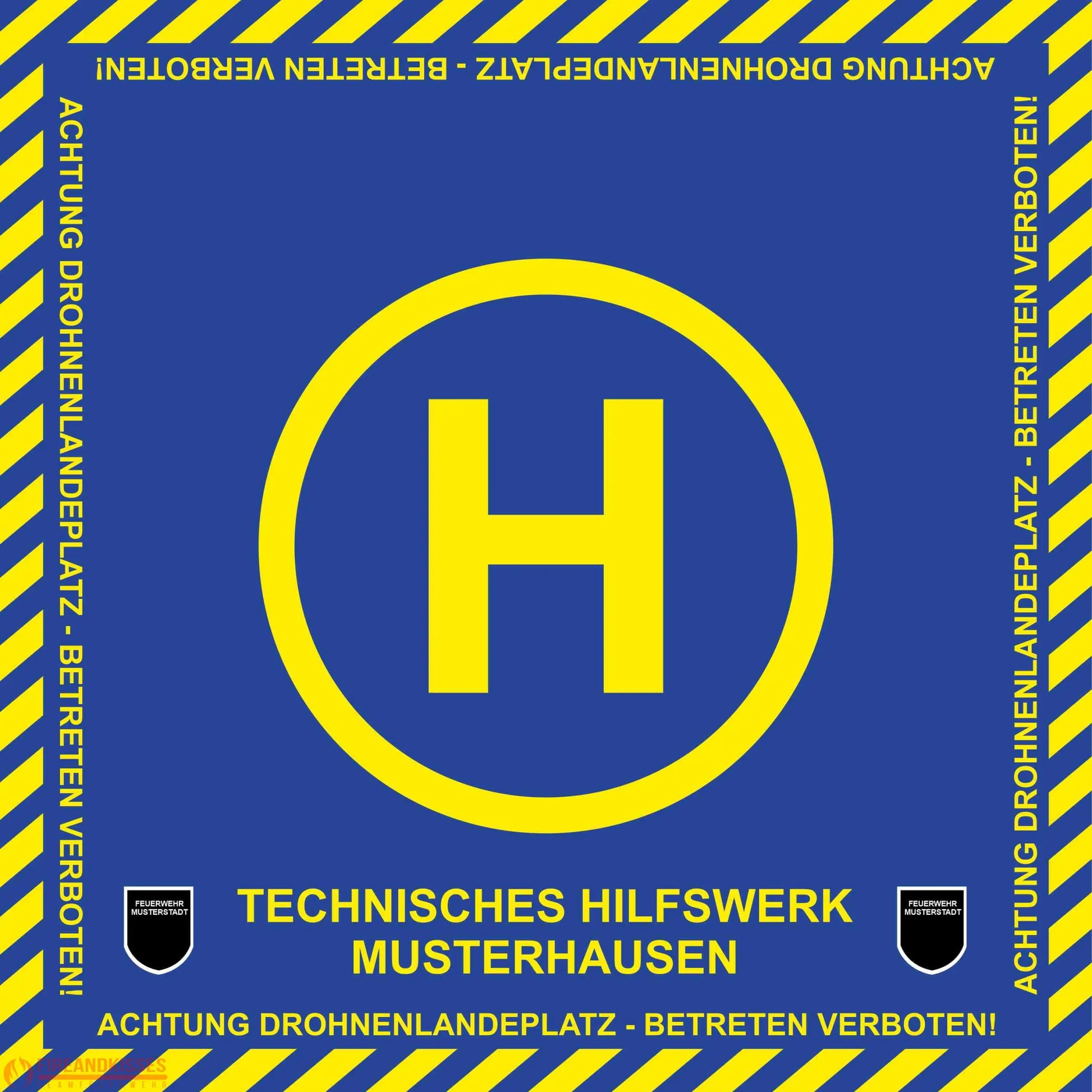 Fireandkisses bos thw drohnen landeplatz individual mit wunschtext und wappen - bereitstellungsplane bos thw drohnen