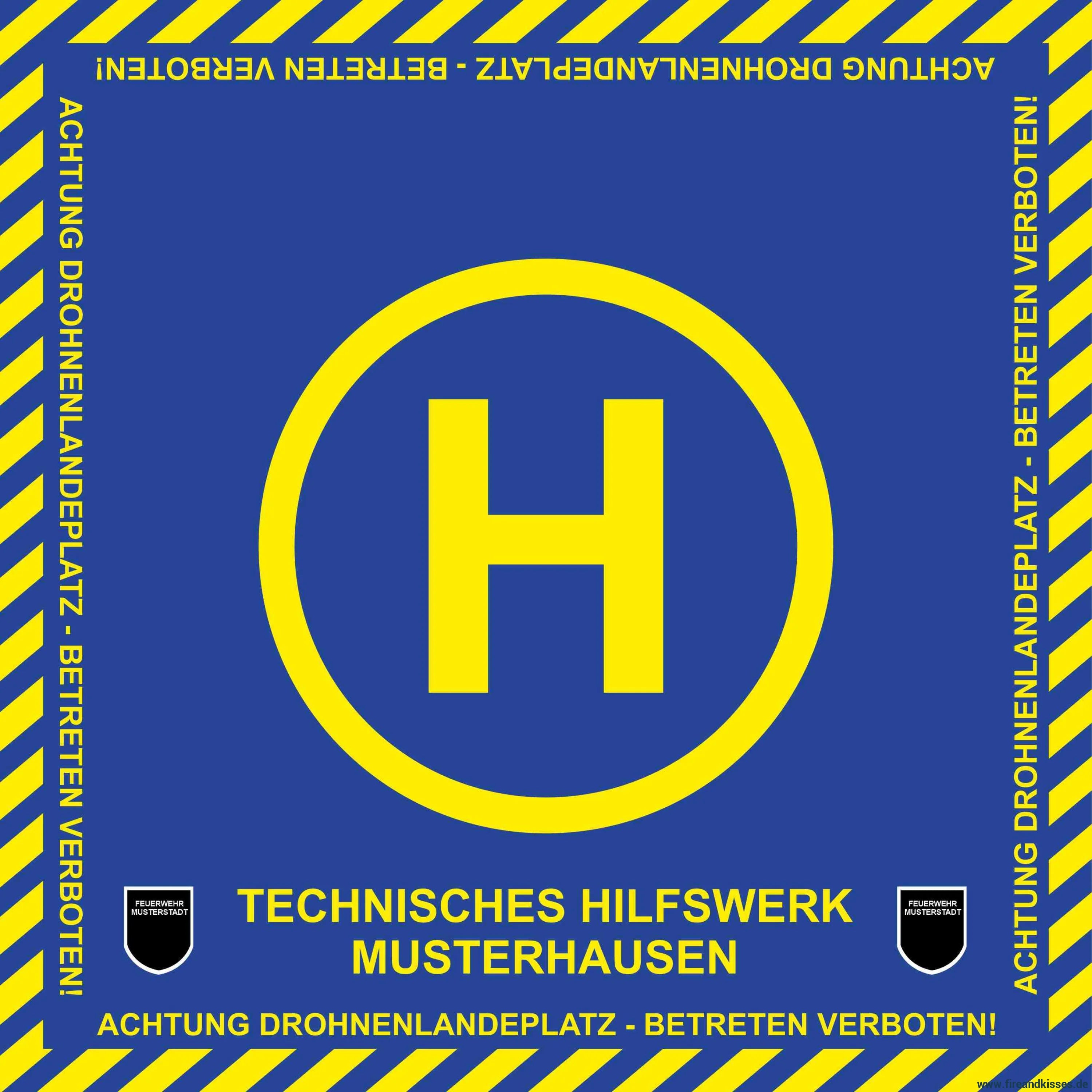 Fireandkisses bos thw drohnen landeplatz individual mit wunschtext und wappen - bereitstellungsplane bos thw drohnen