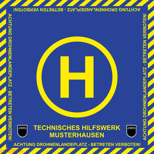 Fireandkisses bos thw drohnen landeplatz individual mit wunschtext und wappen - bereitstellungsplane bos thw drohnen