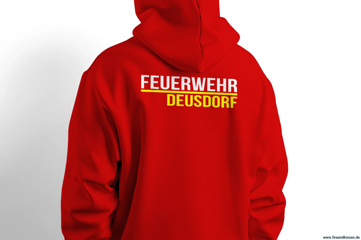Fireandkisses - feuerwehr-hoodie model deusdorf in rot – komfort & funktion für einsatz und freizeit - hoodie