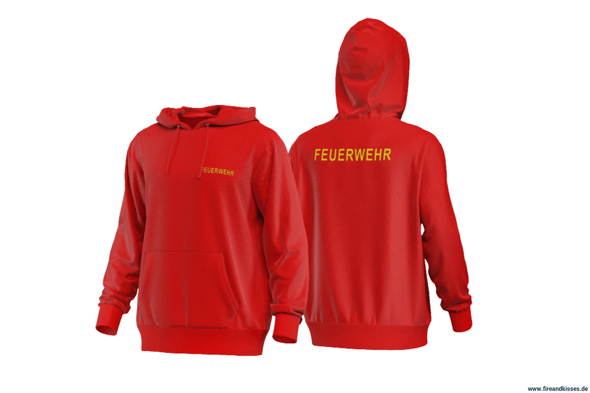 Fireandkisses - feuerwehr-hoodie rot – komfort & funktion für einsatz und freizeit - hoodie - feuerwehr-hoodie rot