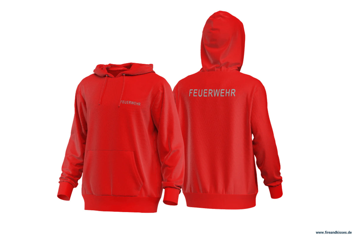 Fireandkisses - feuerwehr-hoodie rot – komfort & funktion für einsatz und freizeit - hoodie - feuerwehr-hoodie rot