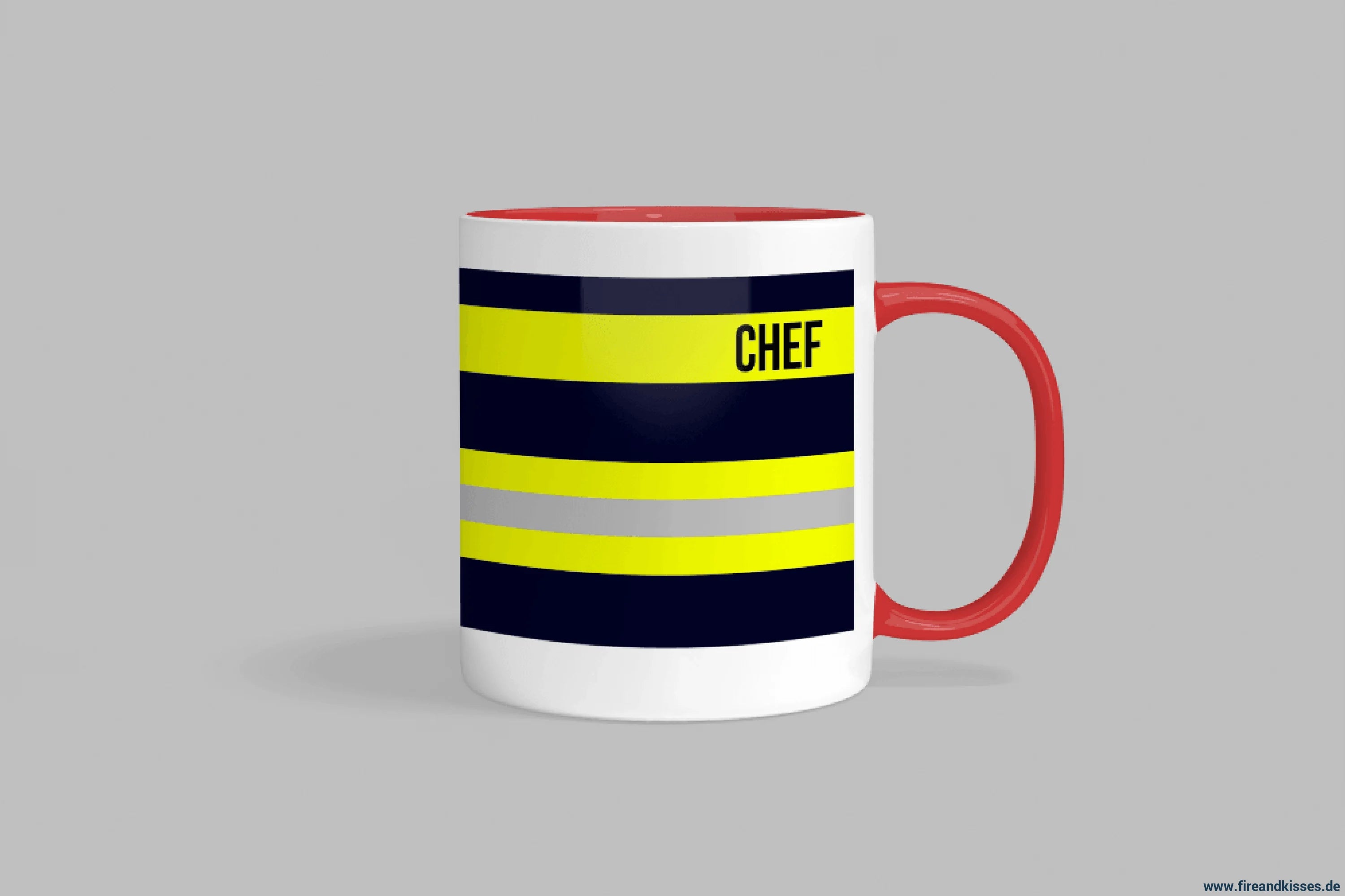 Fireandkisses feuerwehr-tasse „chef“ - roter rand & henkel - tasse chef | keramik 0,3l spülmaschinenfest