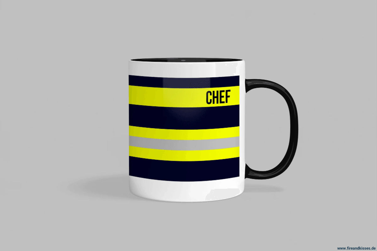 Fireandkisses feuerwehr-tasse „chef“ - schwarzer rand & henkel - tasse chef | keramik 0,3l spülmaschinenfest