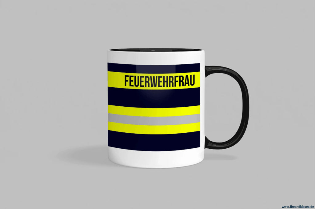 Fireandkisses feuerwehr-tasse „feuerwehrfrau“ - schwarzer henkel & rand - tasse feuerwehrfrau | keramik 0,3l