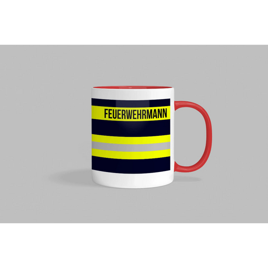 Fireandkisses feuerwehr-tasse „feuerwehrmann“ - roter rand & henkel - tasse feuerwehr-tasse „feuerwehrmann“