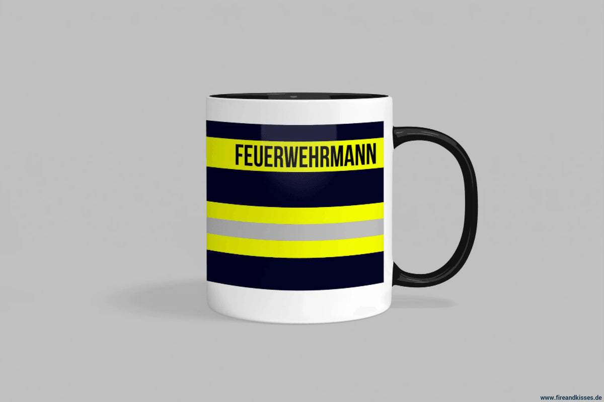 Fireandkisses feuerwehr-tasse „feuerwehrmann“ - schwarzer rand & henkel - tasse feuerwehrmann | keramik 0,3l
