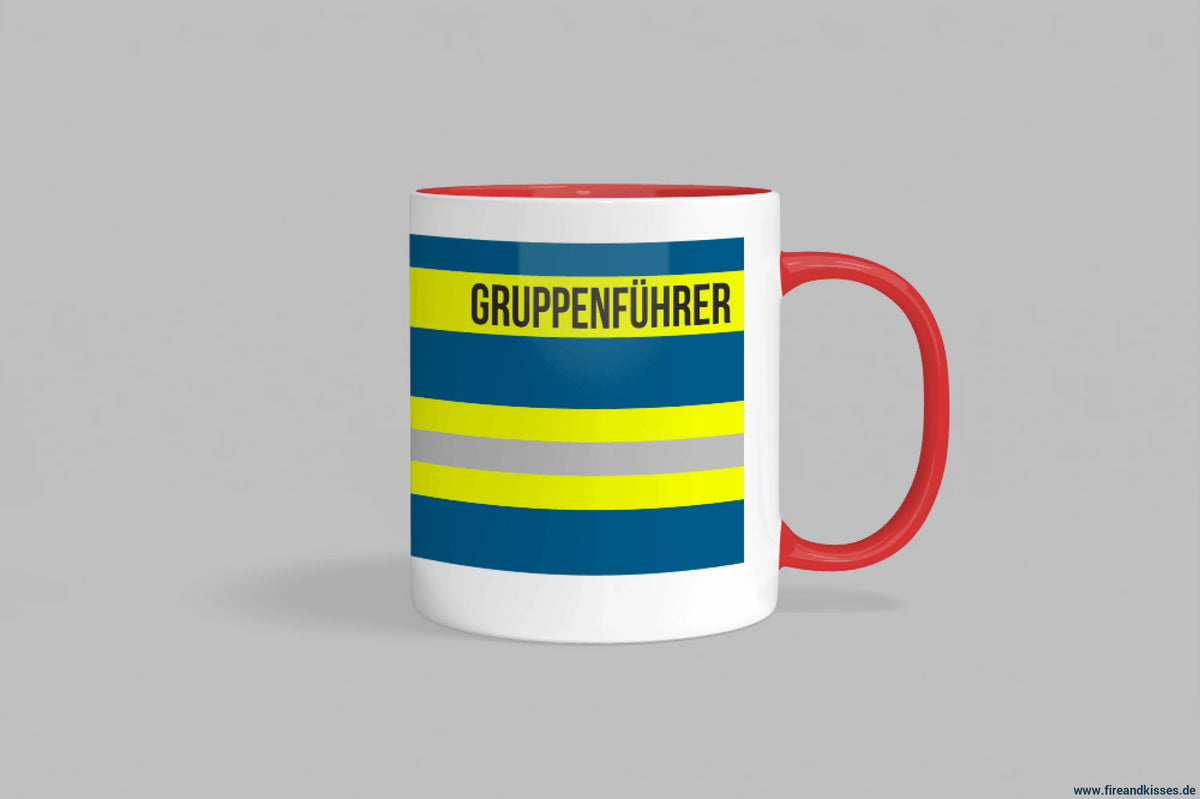Fireandkisses feuerwehr-tasse „gruppenführer“ - roter rand & henkel - tasse gruppenführer | keramik 0,3l