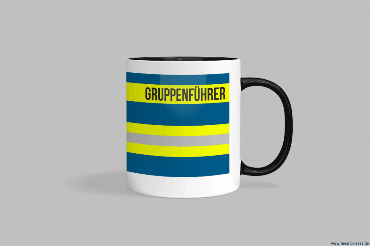 Fireandkisses feuerwehr-tasse „gruppenführer“ - schwarzer rand & henkel - tasse gruppenführer | keramik 0,3l