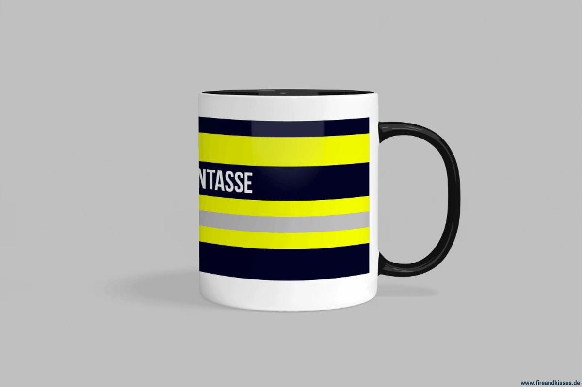 Fireandkisses feuerwehr-tasse „heldentasse“ - schwarzer rand & henkel - tasse heldentasse | keramik 0,3l