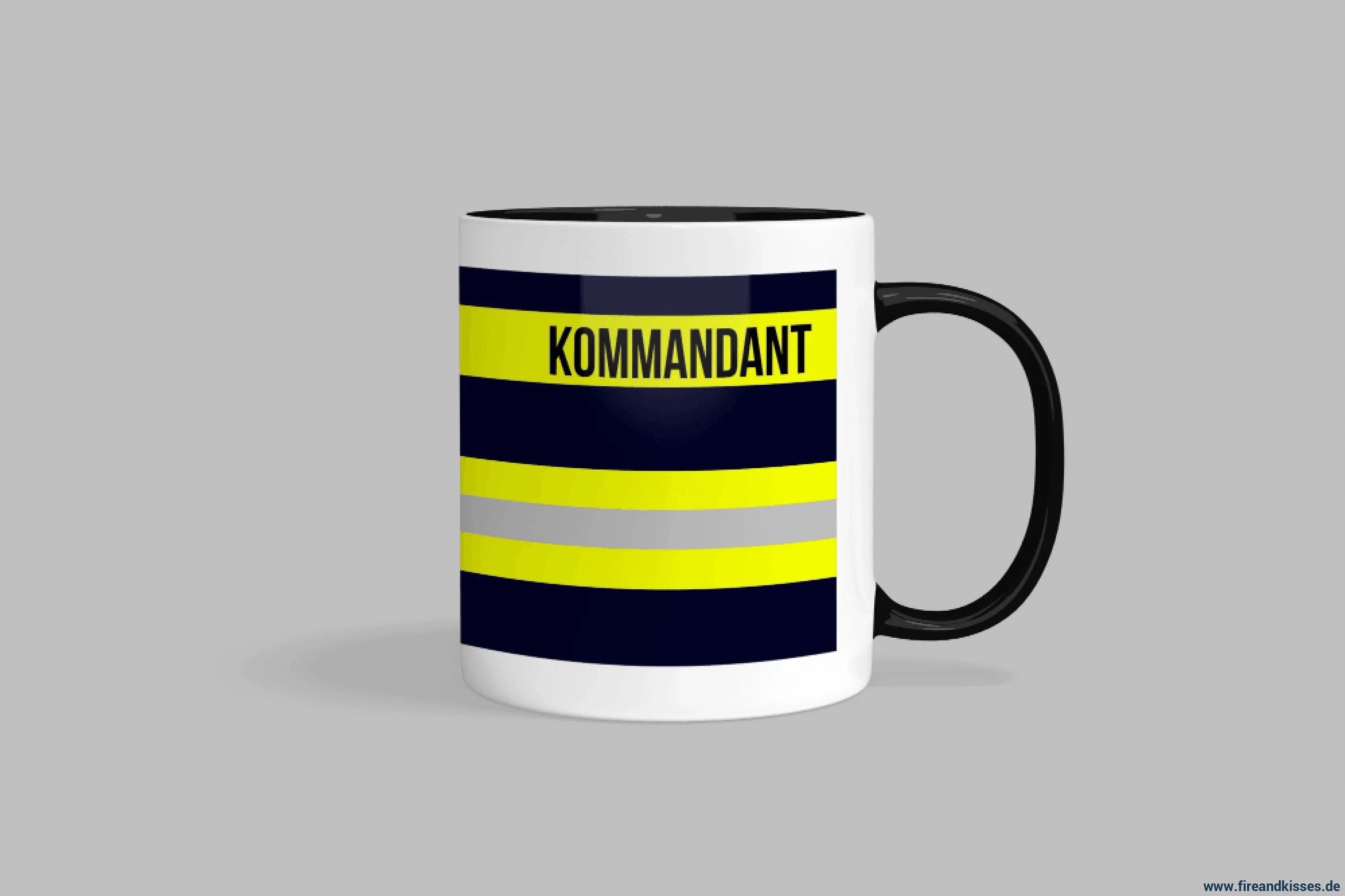 Fireandkisses feuerwehr-tasse „kommandant“ - schwarzer henkel & rand - tasse kommandant | keramik 0,3l spülmaschinenfest