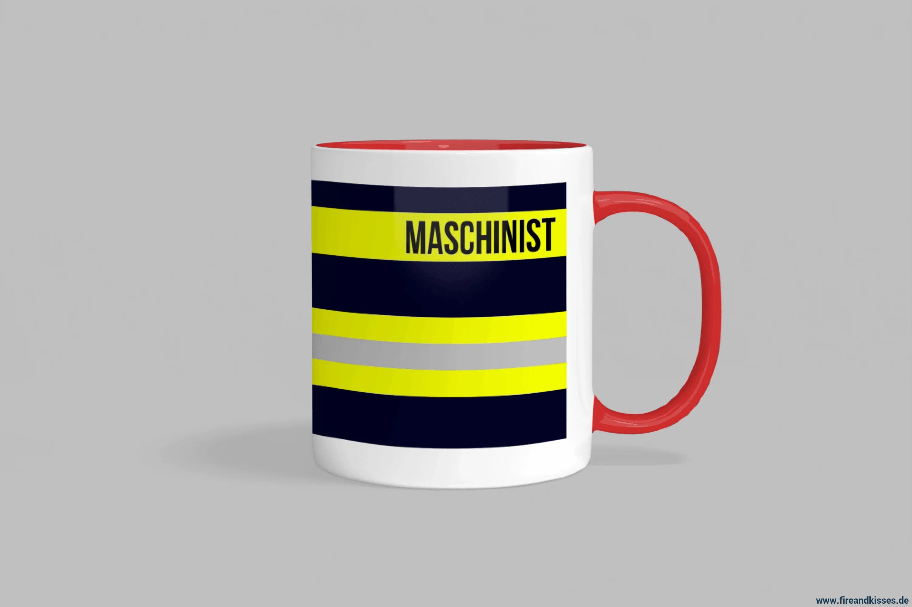 Fireandkisses feuerwehr-tasse „maschinist“ - roter henkel & rand - tasse maschinist | keramik 0,3l spülmaschinenfest