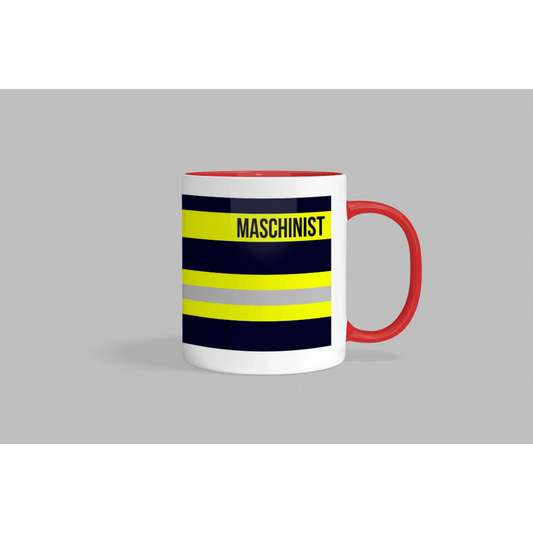 Fireandkisses feuerwehr-tasse „maschinist“ - roter henkel & rand - tasse feuerwehr-tasse „maschinist“