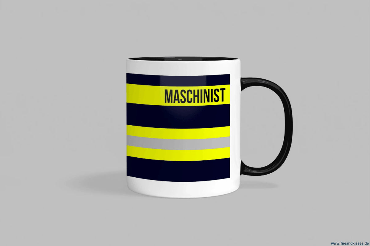 Fireandkisses feuerwehr-tasse „maschinist“ - schwarzer henkel & rand - tasse maschinist | keramik 0,3l spülmaschinenfest